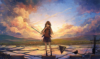 Original, anime girl, sunset, art HD wallpaper
