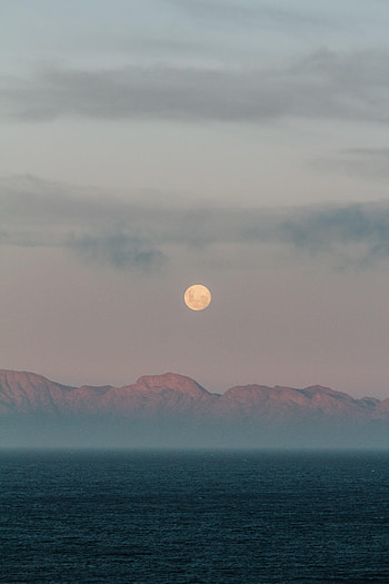 Nature, Mountains, Sea, Moon, Fog, Evening HD phone wallpaper