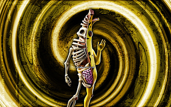 Peely Bone, yellow grunge background, Fortnite, vortex, Fortnite characters, Peely Bone Skin, Fortnite Battle Royale, Peely Bone Fortnite HD wallpaper