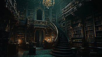 Enigmatic Library: A Dark Academia Ultra, dark academia, library, book, stairs, chandelier HD wallpaper