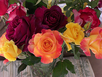 roses, bouquet, vase, nature, flowers, colourful HD wallpaper