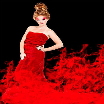 RED DRESS IN FIRE..., elegant, heat, red, dress, fire, woman HD wallpaper