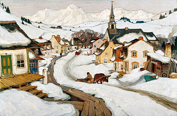 Village In The Laurentians F2, winter, art, Laurentians, landscape, illustration, artwork, scenery, wide screen, painting, snow, village HD wallpaper