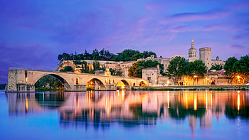 Pont d'Avignon together with the Palais des Papes and Cathédrale Notre-Dame des Doms, reflection, man made HD wallpaper