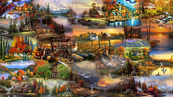 Fall Country Collage, birds, barns, fall, wild animals, paintings, country, collage, Firefox theme, trees, farms, autumn, nature HD wallpaper