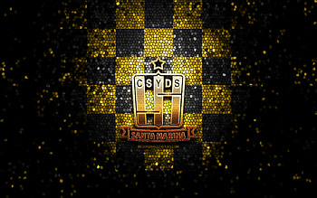 CD Santamarina de Tandil, glitter logo, Primera Nacional, yellow black checkered background, soccer, argentinian football club, Santamarina logo, mosaic art, football, Santamarina FC HD wallpaper