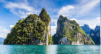 Tropical Island, sea, island, limestone, landscape, clouds, nature, mountains HD wallpaper