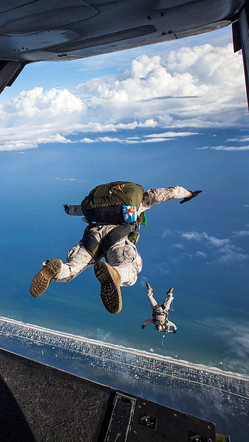 Military paratrooper, Sky-high heroes, Precision jumps, Fearless warriors HD phone wallpaper
