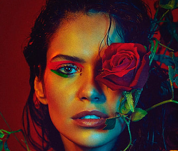 Beauty, rose, model, flower, girl, eye, woman HD wallpaper