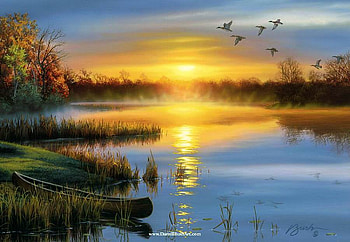 Darrell Bush / Flying Ducks, duck, darrell bush, bird, lake, sunset HD wallpaper