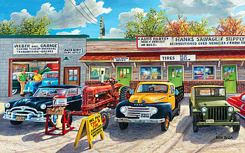 The Old Rustic Inn, sky, cars, restaurant, artwork, painting, clouds HD wallpaper
