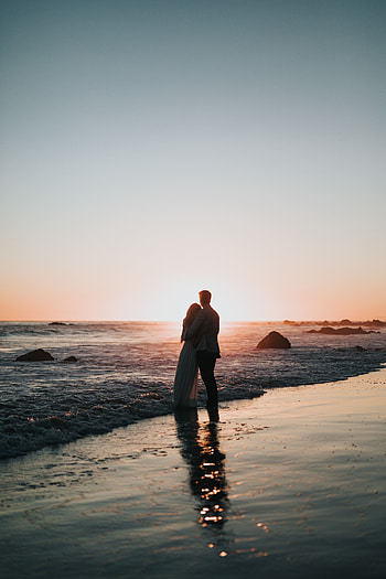 Sunset, Love, Shore, Bank, Couple, Pair, Embrace HD phone wallpaper