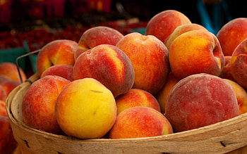 Peaches, basket, peache, fruit, fruits, food HD wallpaper