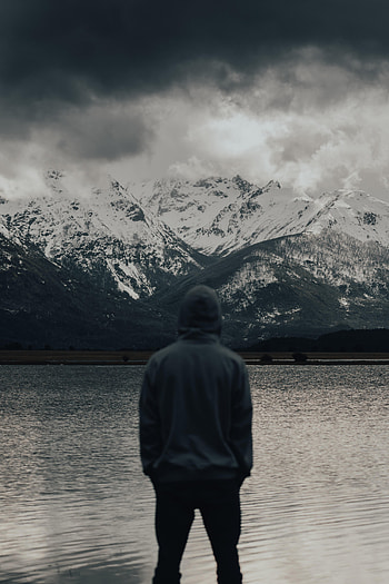 Nature, Mountains, Lake, Miscellanea, Miscellaneous, Human, Person, Loneliness HD phone wallpaper