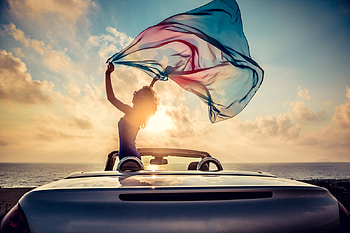 Happy Summer , sea, graphy, car, veil, girl, woman, summer, wind, sunset HD wallpaper