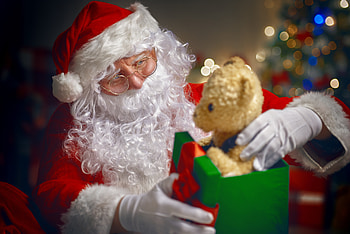 Merry Christmas, bokeh, holidays, teddy bear, christmas, magic christmas, xmas, santa HD wallpaper