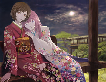 Kimono Girls, kimono, anime, women, girls, friends HD wallpaper