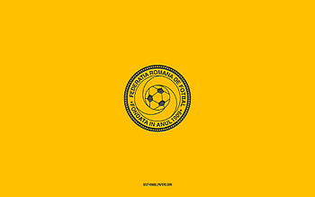 Romania national football team, yellow background, football team, emblem, UEFA, Romania, football, Romania national football team logo, Europe HD wallpaper