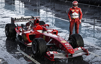 Ferrari F2004 — Rain-Soaked F1 Legend, Ferrari F1, Michael Schumacher HD wallpaper