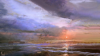 Escaping into dusk, summer, sea, art, fantasy, luminos, water, joseph feely, sunset, vara HD wallpaper