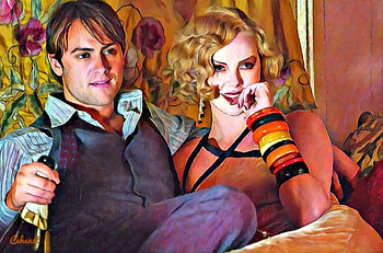 Stuart Townsend and Charlize Theron (Head in the clouds), gilda, Stuart Townsend, by cehenot, Charlize Theron, art, man, girl, head in the clouds, cehenot, movie, couple, guy HD wallpaper