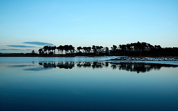 Reflection, blue, beautiful, lakes, clouds, trees, nature, sky, water HD wallpaper