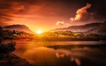 Sunset, Lake, Nature, Mountain HD wallpaper