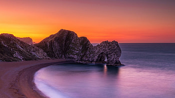 Durdle Door, Wareham, UK, sea, arch, colors, sky, rocks, sunset HD wallpaper