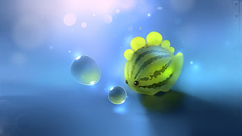 Watermelon dino, art, fantasy, apofiss, green, dinosaur, watermelon, blu, dino, blue HD wallpaper