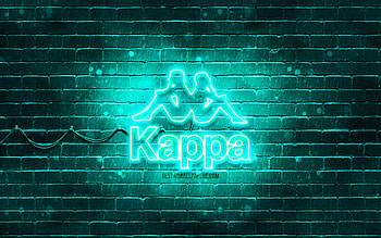 Kappa turquoise logo, , turquoise brickwall, Kappa logo, brands, Kappa neon logo, Kappa HD wallpaper