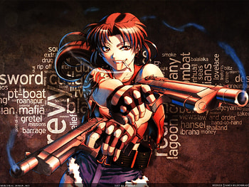 Revy, sexy, sword, awesome, hot, cute, beautiful, beauty, badass, anime girl, cool, gun, tattoos, wicked HD wallpaper