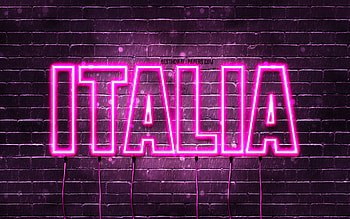 Italia, , with names, female names, Italia name, purple neon lights, Italia Birtay, Happy Birtay Italia, popular italian female names, with Italia name HD wallpaper