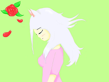 Lillia (Neko version), neko ears, tears, prayer, wishes, rose petals, neko girl, green backround, rose, misery, hope, cat girl, sorrow, sadness, pink dress, neko, anime, love, white hair, lillia, chococat11, manga HD wallpaper