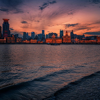 Cities, Water, City, Horizon, Evening HD phone wallpaper