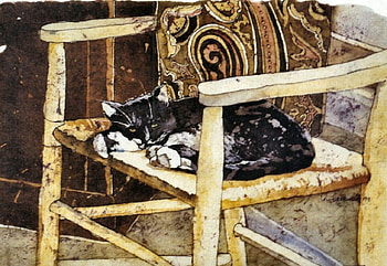 Napping Cat F2, animal, artwork, wide screen, painting, art, cat, feline, pet HD wallpaper