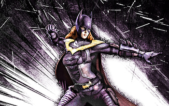 Batgirl, grunge art, superheroes, DC Comics, violet abstract rays, Batgirl HD wallpaper