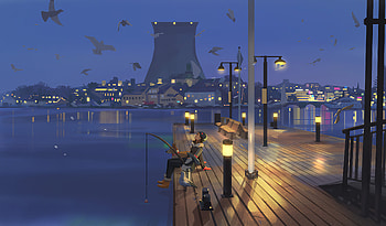 Late Night Fishing , artist, artwork, digital-art, artstation, pier HD wallpaper