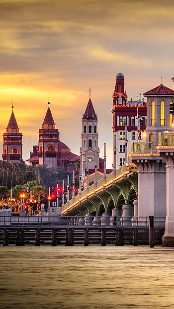 City skyline, Bridge of Lions, St. Augustine, Florida HD phone wallpaper
