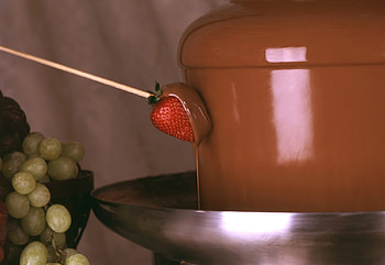 Chocolate fountain, sweet, strawberry, chocolate, dessert, grape HD wallpaper