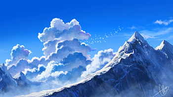 Anime Mountain Scenery Nature Blue Sky Anime HD wallpaper