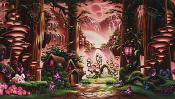 Cottage in Enchanted Forest, trees, painting, fantasy, house HD wallpaper