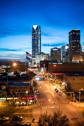Oklahoma City Skyline, Downtown skyline, Evening skyline, James Pratt HD phone wallpaper