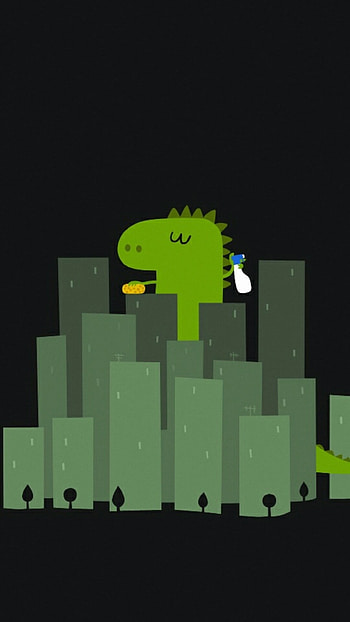 Godzilla cleaning cell , lock screen, dinosaur, buildings, skyscrapers HD phone wallpaper