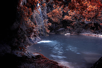 The Blue Lagoon Lake Waterfall Nature Forest Water , waterfall, lake, forest, nature HD wallpaper