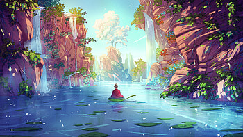 Nature, valley, river, meditation, monk, fantasy HD wallpaper