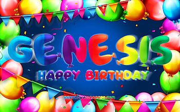 Happy Birtay Genesis, , colorful balloon frame, Genesis name, blue background, Genesis Happy Birtay, Genesis Birtay, popular american male names, Birtay concept, Genesis HD wallpaper