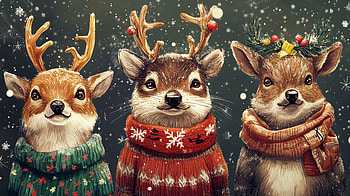 Festive Animals in Delight, reindeer, winter, Christmas, cute animals HD wallpaper