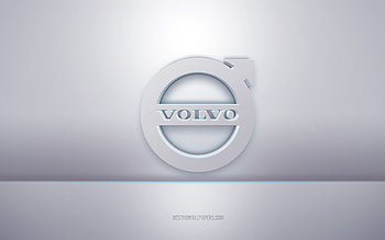 Volvo 3d white logo, gray background, Volvo logo, creative 3d art, Volvo, 3d emblem HD wallpaper