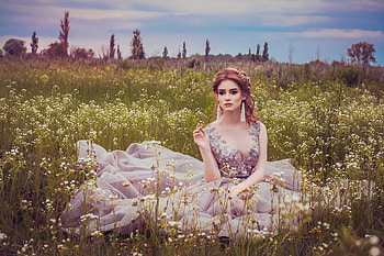 Girl Field Flowers Sitting , girls, model HD wallpaper