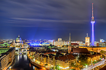 Berlin skyline, Germany canal, Night houses, Cities HD wallpaper